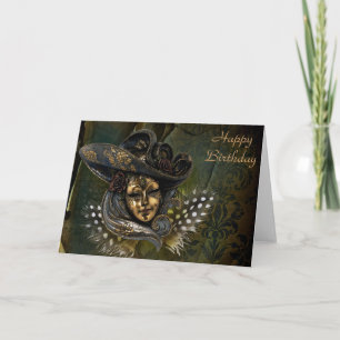 Karnevalsmaske: Green N Gold Damask Geburtstagskar Karte