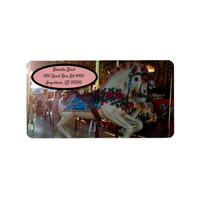 Karnevalsmesse Karussell Merry-Go-Roung Pferd Adressaufkleber (Vorne)