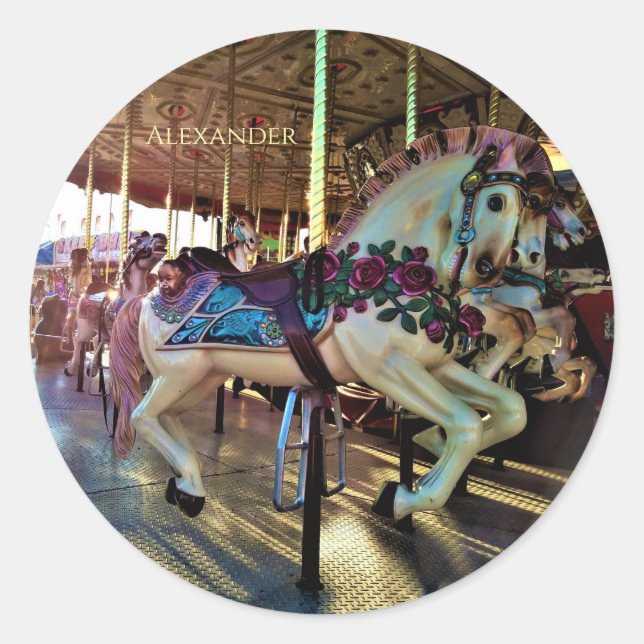 Karnevalsmesse Merry-Go-Round Karussell Pferd Runder Aufkleber (Vorderseite)