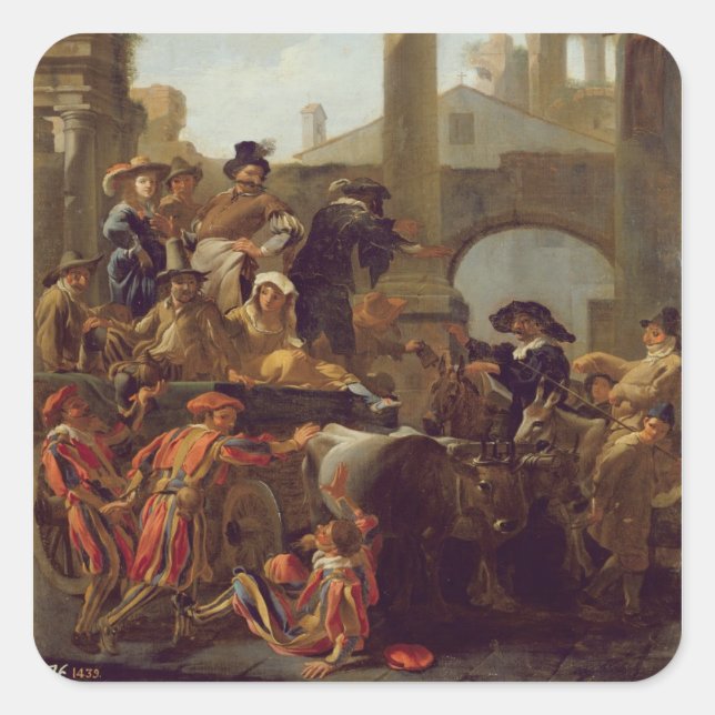 Karnevalszeit in Rom, 1653 (Öl auf Leinwand) Quadratischer Aufkleber (Vorderseite)