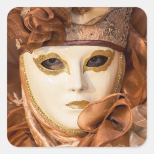 Karnivalkostüm Orange, Venedig Quadratischer Aufkleber