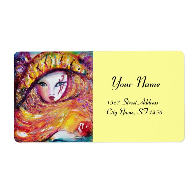 KARNIVALMASK IM GELBEN MIT ROTE ROSE (Vorne)