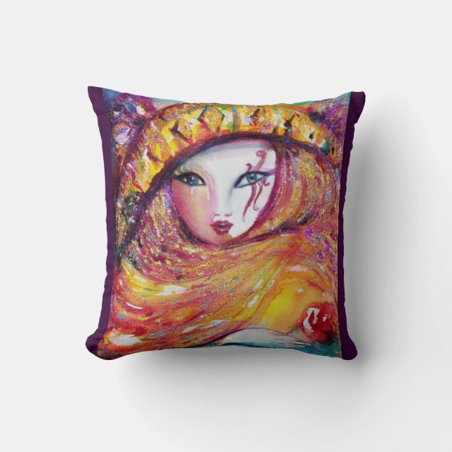 KARNIVALMASK IN GOLDGELB MIT ROTE ROSE KISSEN (Vorderseite)