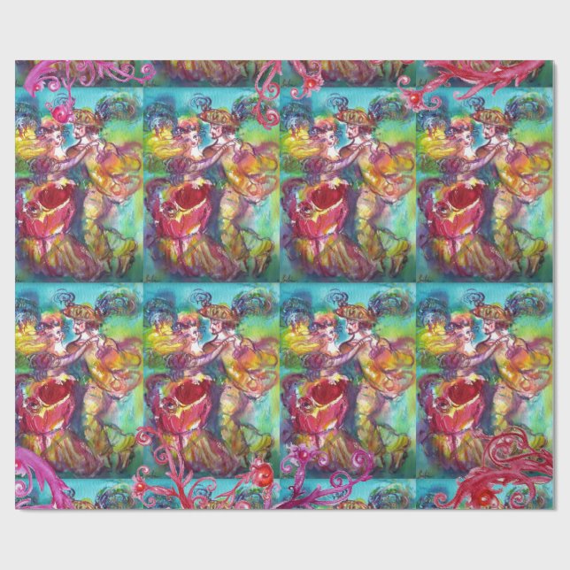 KARNIVEAU, LILA RED FLORAL WIRBEL GESCHENKPAPIER (Flach)