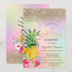 Karo,Ananas Hibiskus Holografischer Süßstoff 16 Einladung