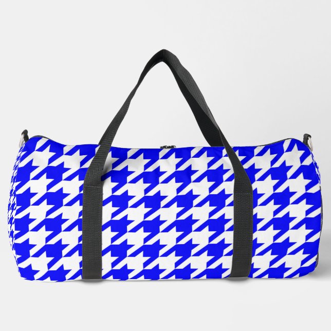 Karo aus blauem und weißem Hahnentrittmuster Duffle Bag (Vorderseite)