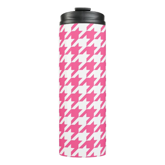 Karo aus rosa und weißem Hahnentrittmuster Thermosbecher (Vorderseite)
