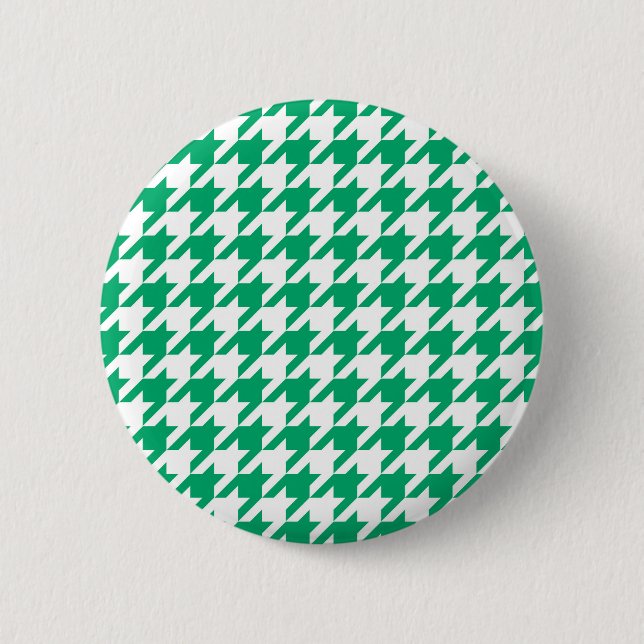 Karo aus weißem und grünem Hahnentrittmuster Button (Vorderseite)