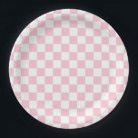 Karo Baby Pink und White Checkerboard Muster Pappteller<br><div class="desc">Prüfmuster - Hellrosa und weiße Schachbrett.</div>