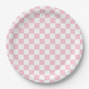 Karo Baby Pink und White Checkerboard Muster Pappteller