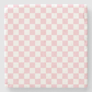 Karo Baby Pink und White Checkerboard Muster Steinuntersetzer