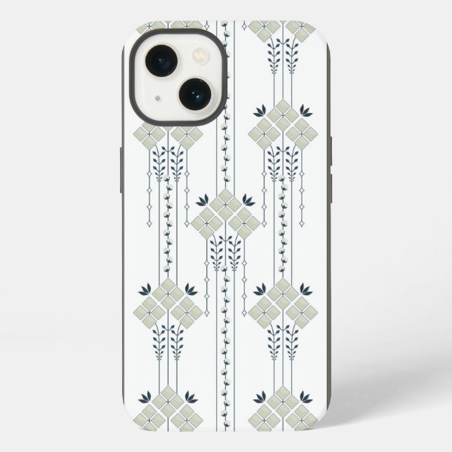 Karo-Blumen- und Lockenmuster iPhone Hülle (Rückseite)