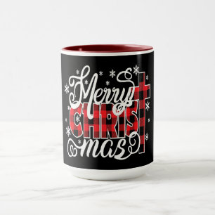 Karo-CHRIST-Design mit Kreuz und Schneeflocken Tasse