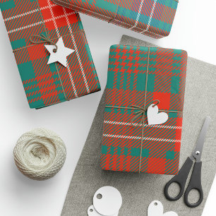 Karo Clan Wilson Orange Blau Karomuster Geschenkpapier