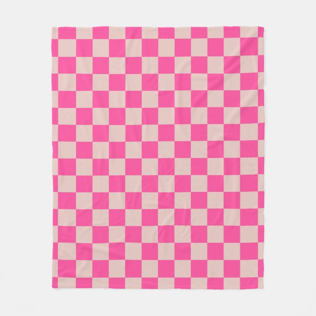 Karo Coral Pink Checked Pattern Checkerboard Fleecedecke (Vorderseite)