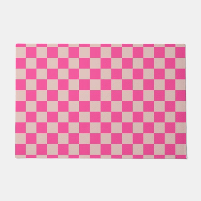 Karo Coral Pink Checked Pattern Checkerboard Fußmatte (Vorderseite)
