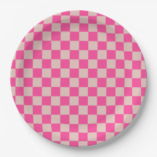 Karo Coral Pink Checked Pattern Checkerboard Pappteller