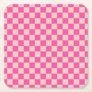 Karo Coral Pink Checked Pattern Checkerboard Rechteckiger Pappuntersetzer
