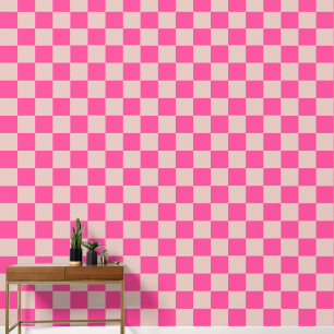Karo Coral Pink Checked Pattern Checkerboard Tapete