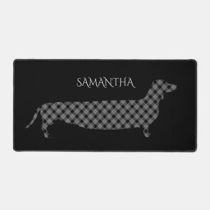 Karo-Dachshund auf schwarzem personalisiertem Hint Schreibtischunterlage