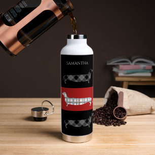 Karo-Dachshunde auf gestreiften personalisierten Trinkflasche