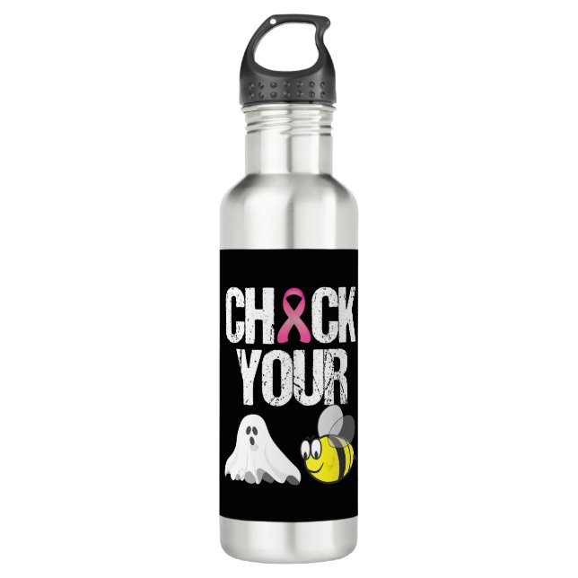 Karo Dein Bienenvolk Funny Breast Cancer Halloween Edelstahlflasche (Vorderseite)