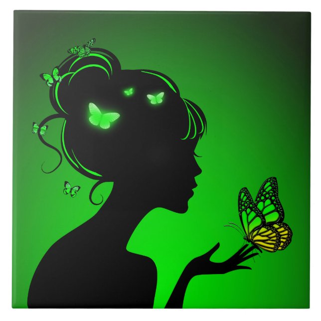Karo Die grüne Schmetterlinge Fliese (Vorderseite)
