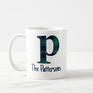Karo-Druck Kleinbuchstabe Buchstabe p Initiale und Kaffeetasse