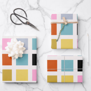 Karo Farbiges geometrisches Schachbrett des Mittel Geschenkpapier Set