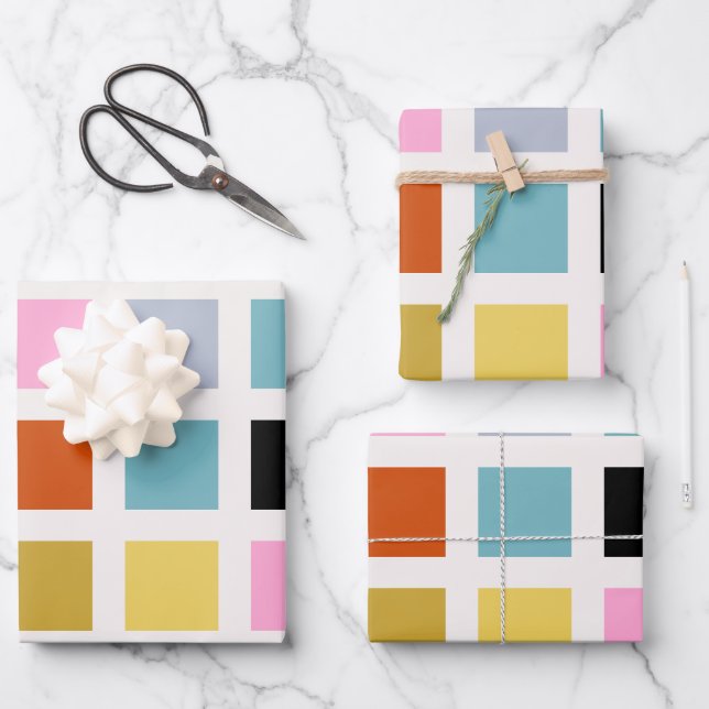 Karo Farbiges geometrisches Schachbrett des Mittel Geschenkpapier Set (Vorderseite)