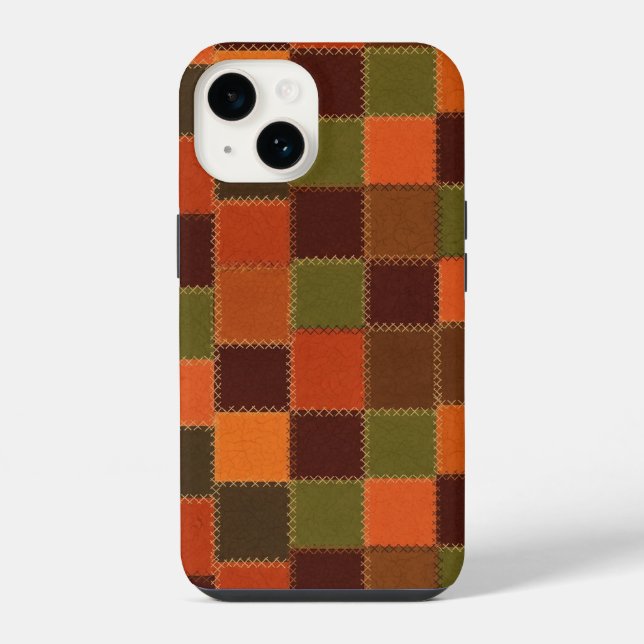 Karo-Faux-Patchwork iPhone 14 Hülle (Rückseite)