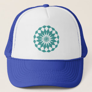 Karo-Formen in Aquamarin türkisfarben, Mandala Hat Truckerkappe