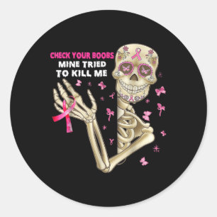 Karo Ihr Spaß Skeletton Hand Brustkrebs Aware Runder Aufkleber