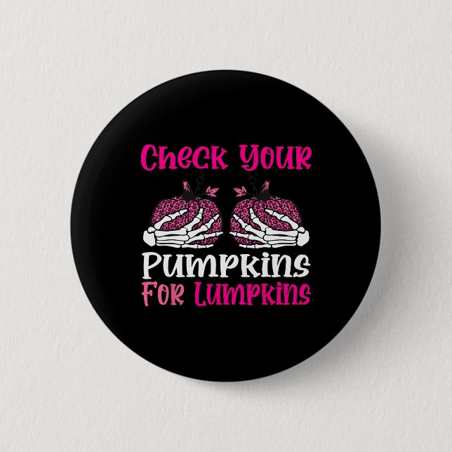 Karo Ihre Pumpkins Brustkrebs Bewusstsein Halbe Button (Vorderseite)