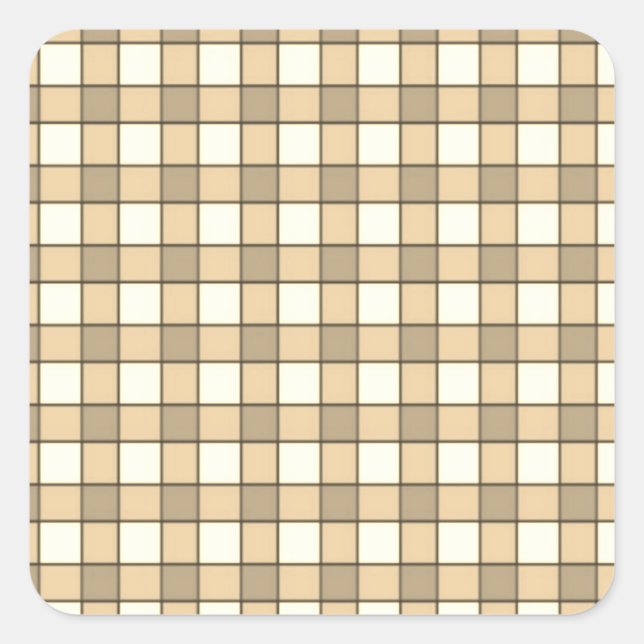 Karo in Braun und Weiß Quadratischer Aufkleber (Vorderseite)