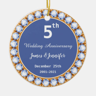Karo-Individuelle Name zum 5. Hochzeitstag Keramik Ornament