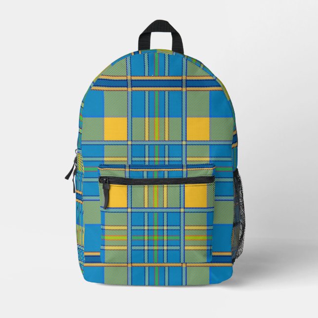 Karo Kariert Blau-Grün-Gelb-Rucksack Bedruckter Rucksack (Vorderseite)
