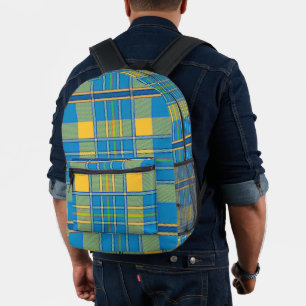 Karo Kariert Blau-Grün-Gelb-Rucksack Bedruckter Rucksack
