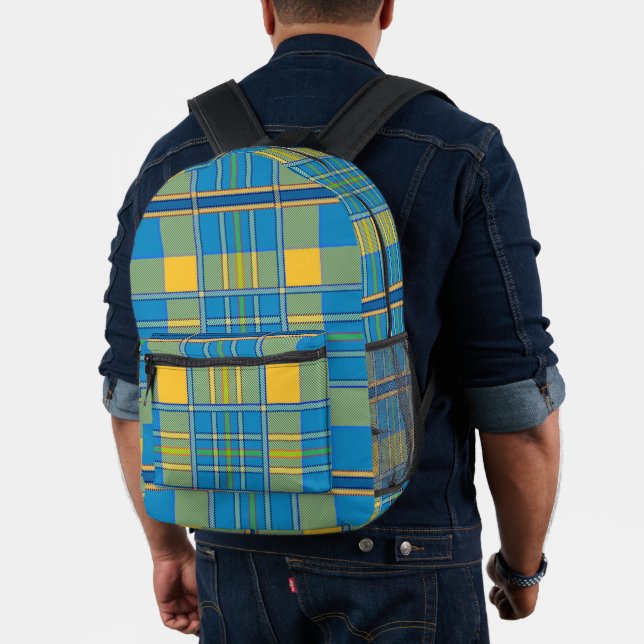 Karo Kariert Blau-Grün-Gelb-Rucksack Bedruckter Rucksack (Insitu (Modell))