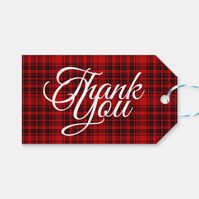 Karo Kariert Danke, Black Red White Typografy Geschenkanhänger (Vorderseite (Horizontal))