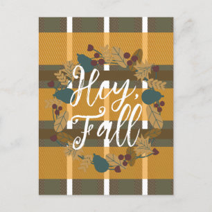 Karo-Kranz-Grün Hey Herbst Postkarte