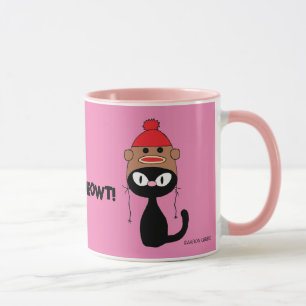 Karo Meowt! Cartoon Black Cat mit Sock-Affenhut Tasse