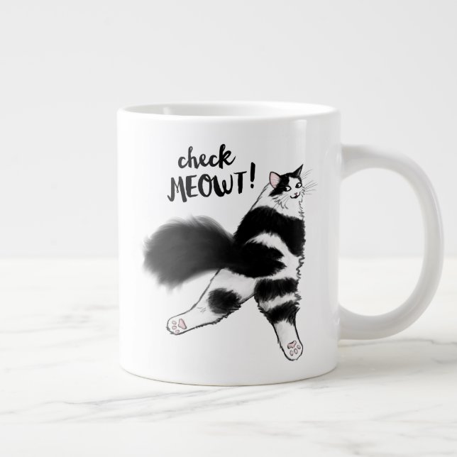 Karo Meowt! Funny Black and White Cat Sploot Jumbo-Tasse (Rechts)