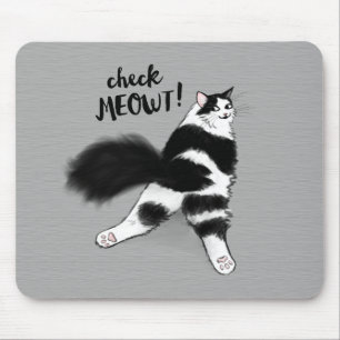 Karo Meowt! Funny Black and White Cat Sploot Mousepad