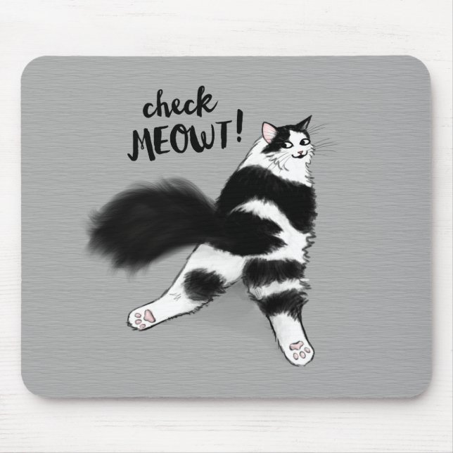 Karo Meowt! Funny Black and White Cat Sploot Mousepad (Vorne)
