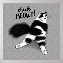 Karo Meowt! Funny Black and White Cat Sploot Poster