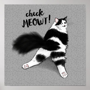 Karo Meowt! Funny Black and White Cat Sploot Poster