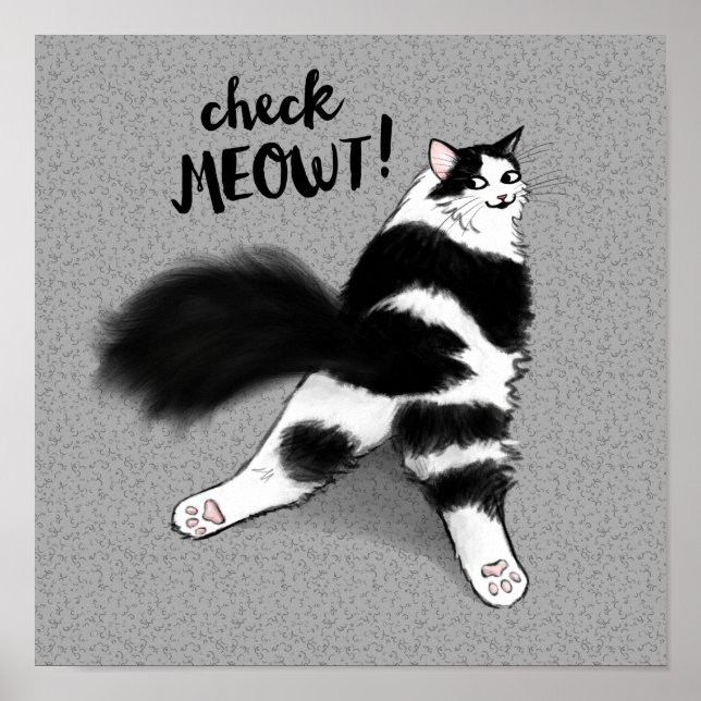 Karo Meowt! Funny Black and White Cat Sploot Poster (Vorne)