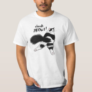 Karo Meowt Funny Black and White Cat Sploot T-Shi T-Shirt