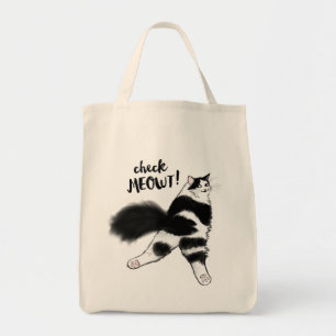 Karo Meowt! Funny Black and White Cat Sploot Tragetasche